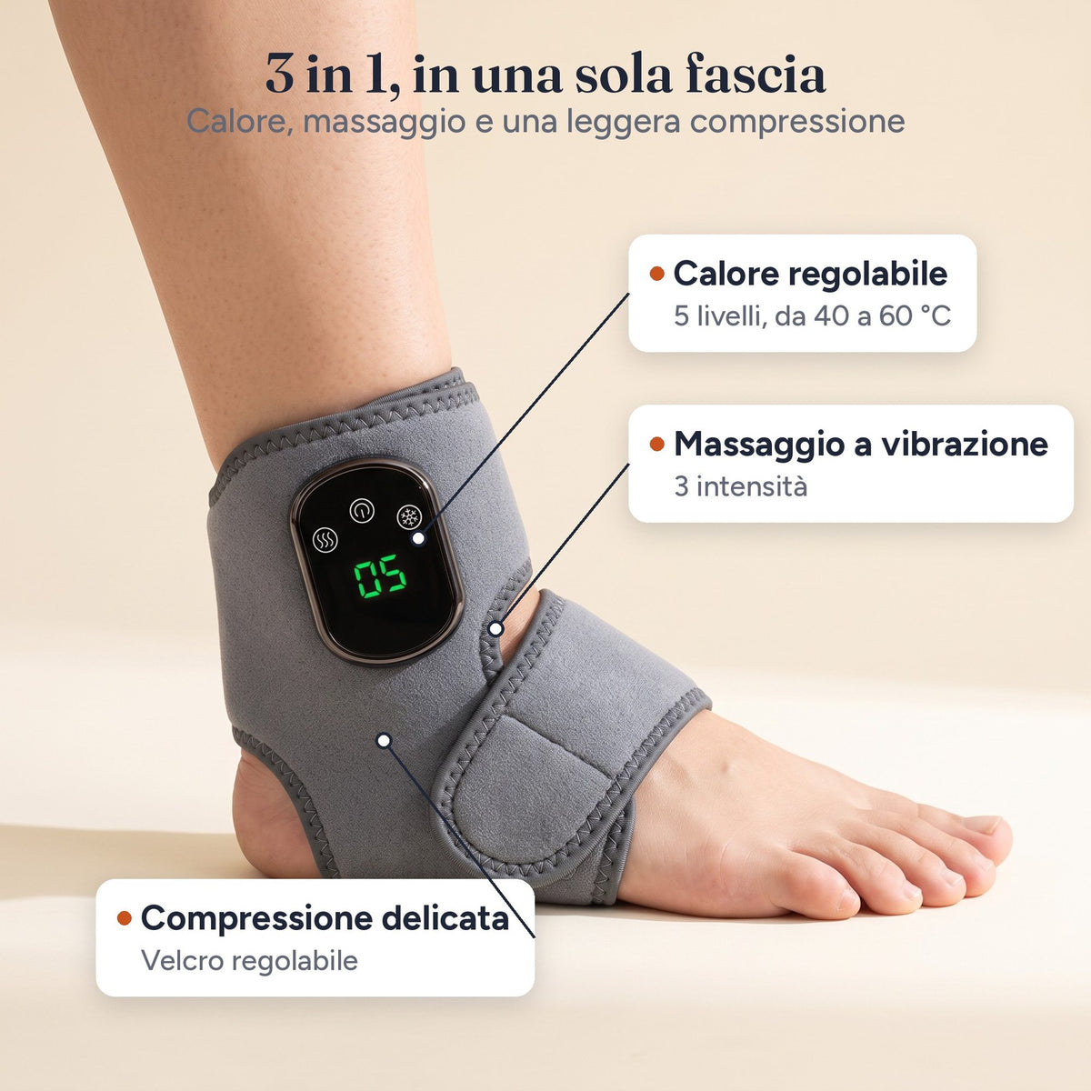 Calore, massaggio a vibrazione e compressione delicata in una sola fascia